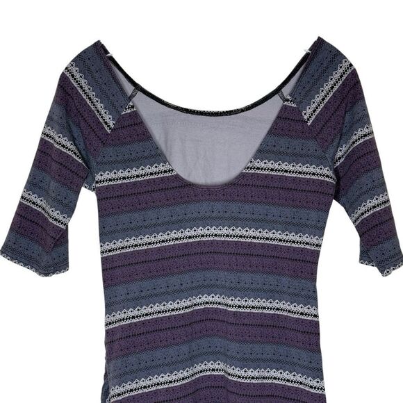 Free People Intimately Purple 3/4 Sleeve Mini Bodycon Dress Size M Scoop Back - Picture 6 of 11